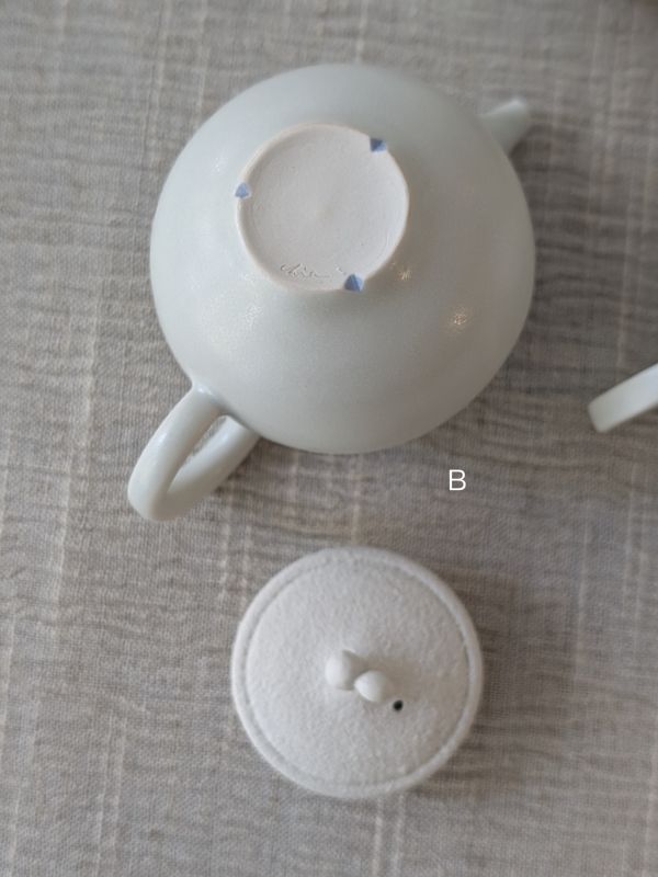 張慢 青瓷茶壺 作品多藉由輕柔小心的動作產生指向,在日常感知中搜尋相關記憶,以拆解與重組細微視角,梳理自然及現成物的輪廓與痕跡,讓他們變得輕盈自在、中性,保有更多空間自我詮釋。陶瓷僅是創作的媒材之一,無需限制於實用與非實用、工藝與藝術之間,作品的形成,即是我記錄生活的習慣與方式,人的記憶有限,瞬間記憶更是容易消散,我想將如同視覺暫留的種種,保留在生活當中。