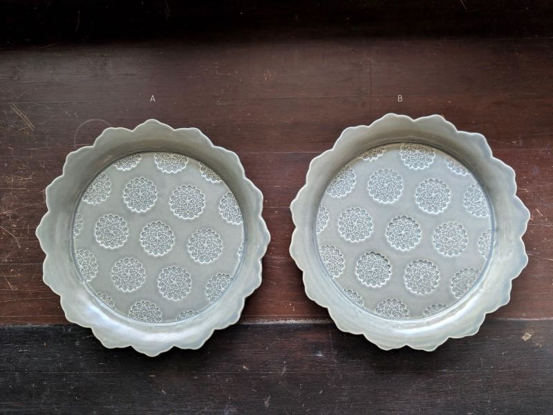 石川智子 雪花紋樣大盤 灰綠 陶藝 陶土 無印良品 手工器皿 日系 日本職人 雪花盤