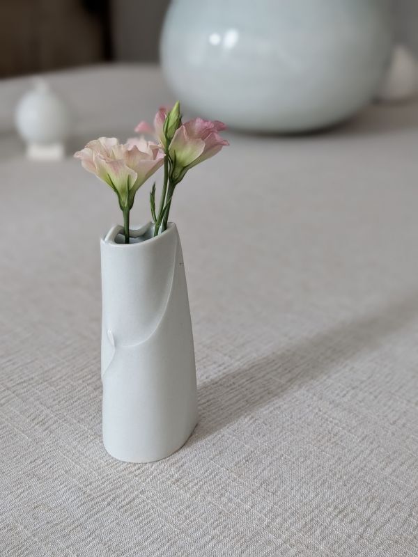 張慢 火鶴花器(小) 作品多藉由輕柔小心的動作產生指向,在日常感知中搜尋相關記憶,以拆解與重組細微視角,梳理自然及現成物的輪廓與痕跡,讓他們變得輕盈自在、中性,保有更多空間自我詮釋。陶瓷僅是創作的媒材之一,無需限制於實用與非實用、工藝與藝術之間,作品的形成,即是我記錄生活的習慣與方式,人的記憶有限,瞬間記憶更是容易消散,我想將如同視覺暫留的種種,保留在生活當中。
