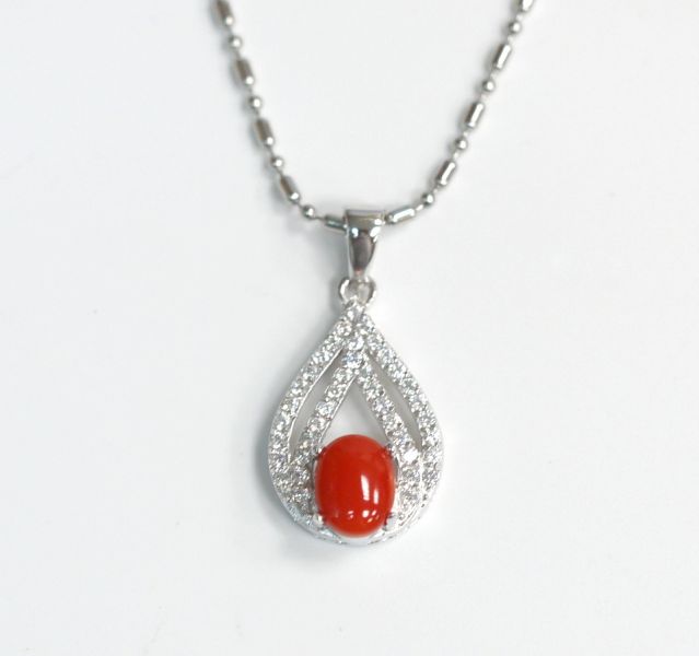 Red Coral Oval Cabochon Pendant Necklace red coral,jewelry,gemstone,diamond,taipei jewelry store