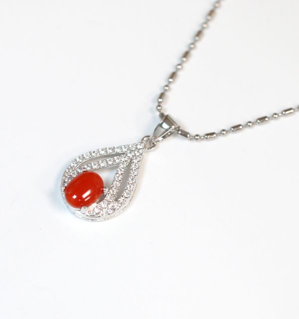 Red Coral Oval Cabochon Pendant Necklace red coral,jewelry,gemstone,diamond,taipei jewelry store