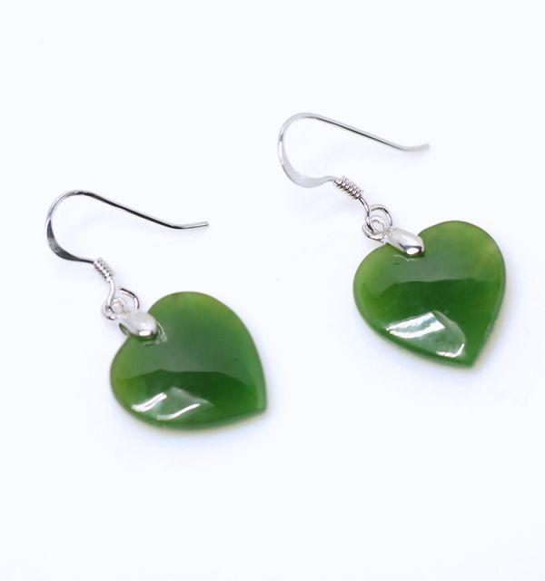 Green Jade Heart 925 Sterling Silver Hook Pendant Earrings green jade,nephrite,pendant,earrings,jewelry,gemstone,silver,heart