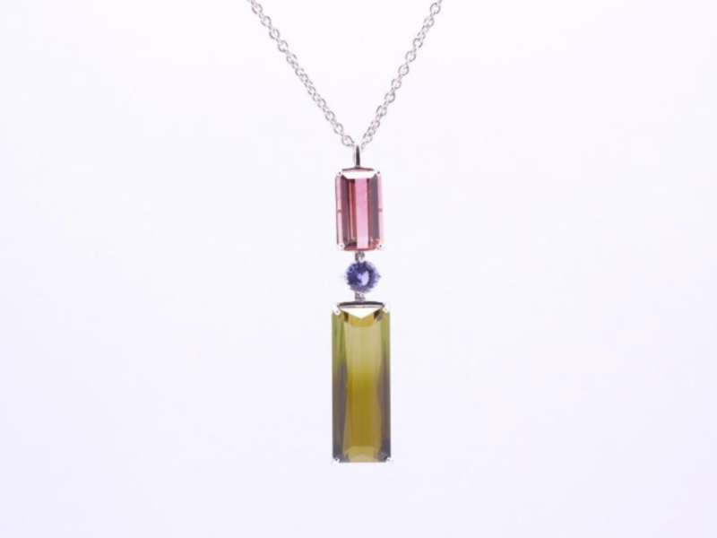 10月生日石 天然粉紅碧璽+綠碧璽+紫色剛玉 自然漸層色 18K白金 附保證書 項鍊,吊墜,碧璽,生日石,水晶,鑽石,玉石翡翠,紅珊瑚,輕珠寶,項鍊,寶石,大千珠寶