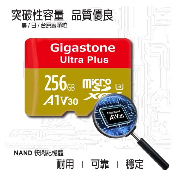 【Gigastone 立達國際】256GB microSD TF C10記憶卡 (附轉卡) 讀取速度最高達100MB/s,寫入最高達80MB/s
A2等級,讀寫 4000 / 2000 IOPS以上,支援遊戲更順暢
遊戲部落客開箱品,畫面不卡頓,零撕裂
4K Full HD V30超高速錄影,動態錄影、攝影設計首選
附轉接卡,適合包含手機、平板、遊戲機、空拍機、行車紀錄器、單眼及運動相機等裝置
防水、抗震、防 X 光、耐高溫抗極寒
原廠公司貨,耐用可靠,全球五年保固