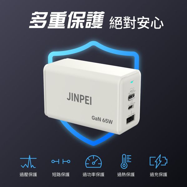 【JINPEI 錦沛】65W GaN氮化鎵 Type-C三孔快充充電器 (支援iPhone17/16/Mac筆電充電頭) 【JINPEI 錦沛】65W GaN氮化鎵 Type-C三孔快充充電器 (支援iPhone17/16/Mac筆電充電頭)