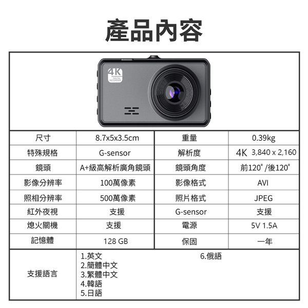 【JINPEI 錦沛】4K 汽車行車記錄器、WIFI即時傳輸、星光夜視、前後雙錄、GPS 軌跡 