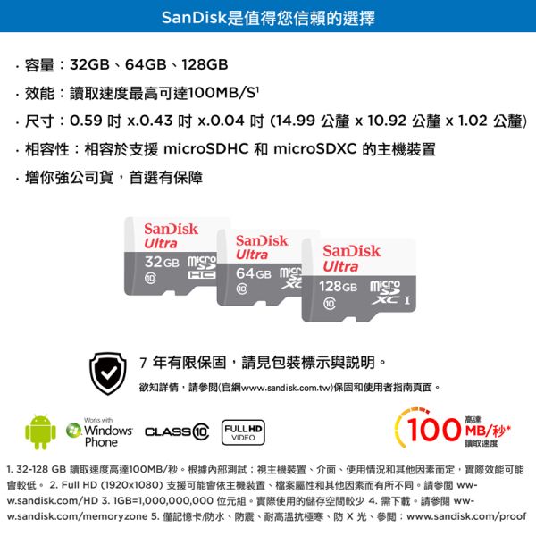 【SanDisk 】Ultra MicroSD 64GBTF U1 A1 高速記憶卡 