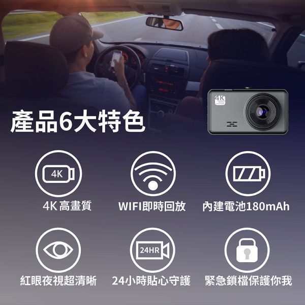 【JINPEI 錦沛】4K 汽車行車記錄器、WIFI即時傳輸、星光夜視、前後雙錄、GPS 軌跡 