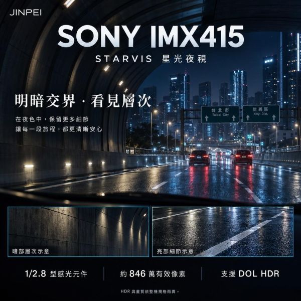 【JINPEI 錦沛】4K + 2K UHD SONY 行車記錄器 星光夜視2代  11.26 吋觸控全螢幕、GPS 測速 JD-11BS-4K 【JINPEI 錦沛】4K + 2K UHD SONY 行車記錄器 星光夜視2代  11.26 吋觸控全螢幕、GPS 測速 JD-11BS-4K

● SONY Starvis 星光夜視 2 代 晶片

● 台灣聯詠NT98529 處理晶片

● 4K UHD 3,840 x 2,160 解析度

● GPS 測速警示

● WIFI 即時連線

● 支援512 GB
