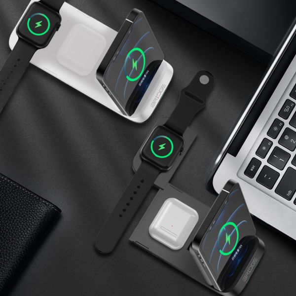 【iBRIDGE】折疊三合一無線充電器旗艦版-黑  / 白 IBW011 無線充電器
