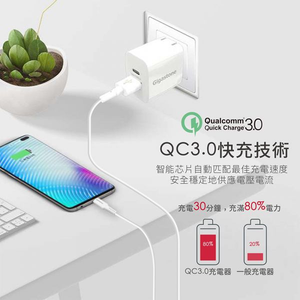 【Gigastone 立達國際】 PD急速蘋果快充組 內附QC3.0+PD雙孔急速充電器
內附MFi Type-C to Lightning充電傳輸線
支援快充18W輸出
PD急速快充 0~50%只需30分鐘
99.99% 4N無氧鍍錫銅線芯
7重防護機制 國家級安全認證
100-240V國際電壓 旅遊出差首選