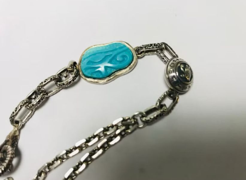 荷魯斯眼手鏈 埃及荷魯斯眼,純銀手鍊,綠松石