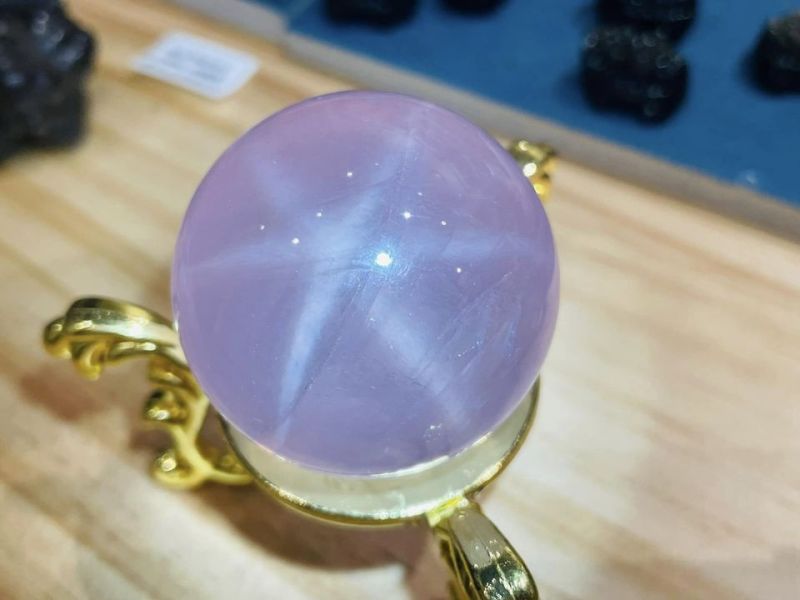 精品：頂級六芒星光粉水晶球 星光粉晶球,莫桑比克粉水晶