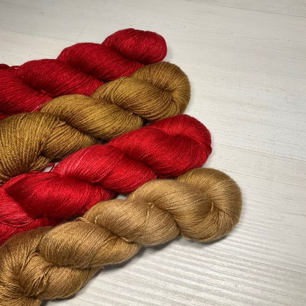 Shangdrok Yarn knittingyarn,knitting,crochet,crochetyarn,shangdrok,ondohandcrafts,red,gold,knitting,yarn,merino,dk,superwash,silkyak,redenvelope,beavergold