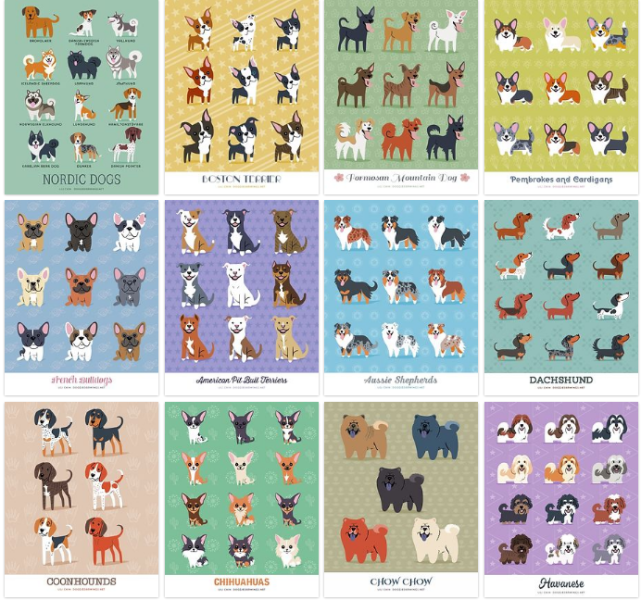 Doggie Drawings | 世界的狗狗 彩色印刷裝飾掛畫 