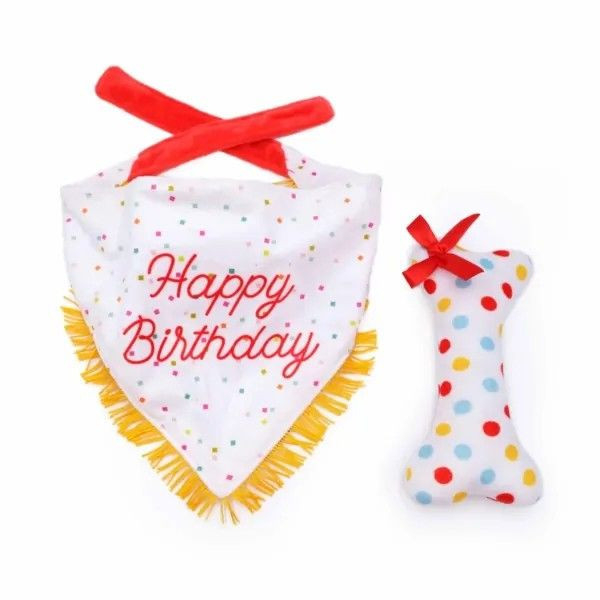 ZippyPaws | Birthday 生日領巾+骨頭啾啾玩具組 