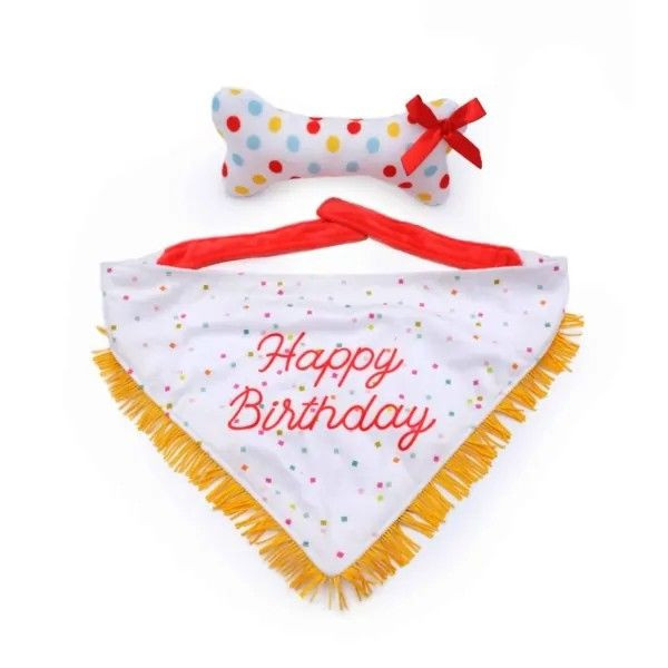 ZippyPaws | Birthday 生日領巾+骨頭啾啾玩具組 