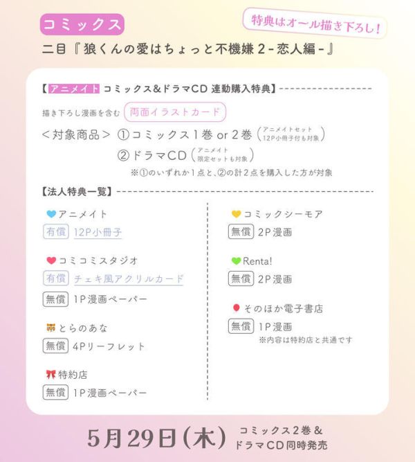 各店家特典版 日文漫畫 二目「狼くんの愛はちょっと不機嫌（2）-戀人編-」*5/29發售! 各店家特典版,日文漫畫,二目,狼くんの愛はちょっと不機嫌,戀人編,