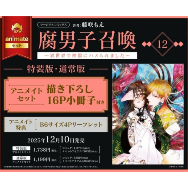 各店家特典版 日文漫畫 藤咲もえ「腐男子召喚～來到異世界被神獸設計了～ (12)」特裝版 通常版*12/10發售! 日文漫畫,店家特典,藤咲もえ,腐男子召喚,來到異世界被神獸設計了,異世界で神獣にハメられました