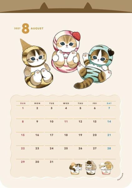 貓福珊迪 mofusand 壁掛式月曆 掛曆 2027年 *10/13發售! 貓福珊迪,mofusand,壁掛式月曆,掛曆,2027年,ぢゅの