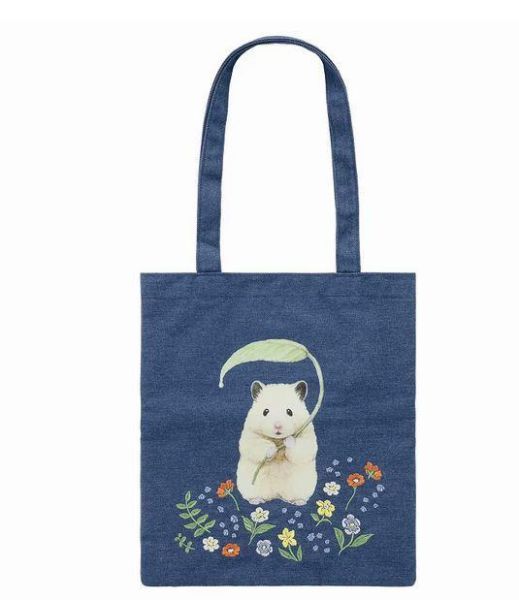 GORILLAND 倉鼠 助六的日常 刺繡 丹寧 托特包 花卉ver. 倉鼠,助六的日常,黃金鼠,波利鼠,熊鼠,韓彬,GOTTE,刺繡,丹寧,牛仔布,托特包