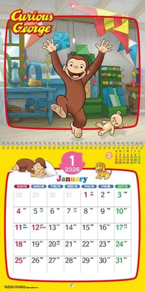 CL-107 好奇猴喬治 正方形 2026年 壁掛式月曆 *9/20發售! CL-107,好奇猴喬治,行事曆,2026年,壁掛式,月曆,おさるのジョージ
,カレンダー