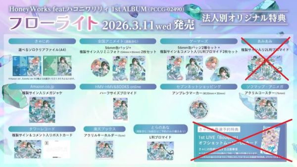 各店家特典版 HoneyWorks ハコニワリリィ 1st專輯「フローライト」*3/11發售! HoneyWorks,ハコニワリリィ,1st,專輯,フローライト,店家特典