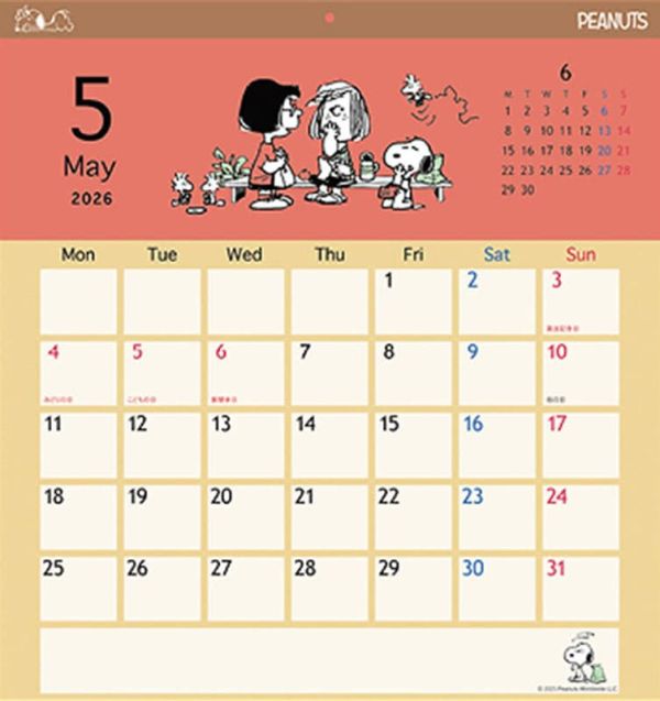 CL-68  史努比 Snoopy 正方形版 2026年 壁掛式月曆 掛曆 *9/20發售! CL-68,史努比,Snoopy,正方形版,2026年,壁掛式,月曆,掛曆,スヌーピー,スクエア, 2カレンダー