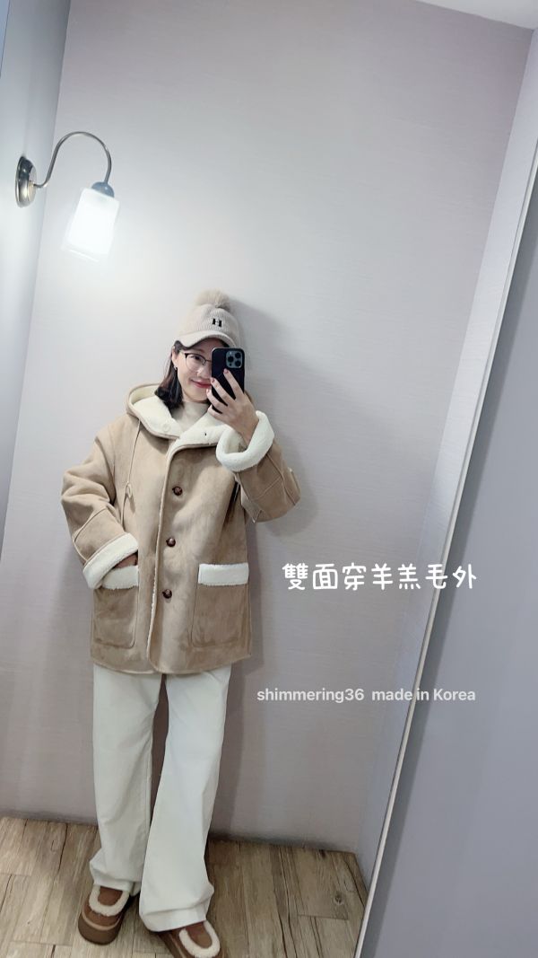 雙面穿羊羔毛前釦連帽外套 