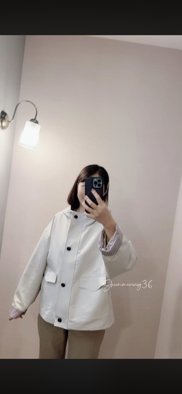 袖反折格紋風衣外 