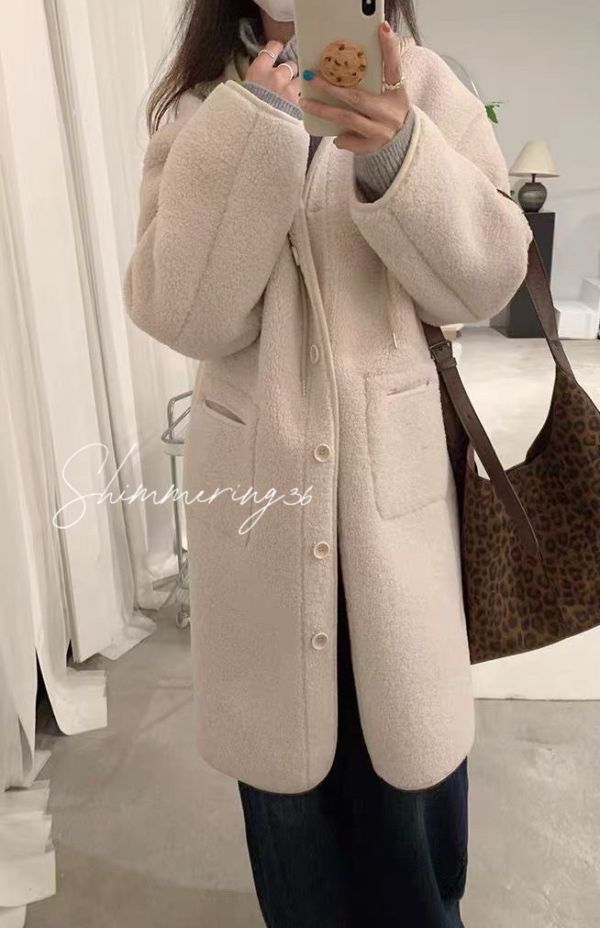 針織帽羊羔毛外套（帽可拆） 