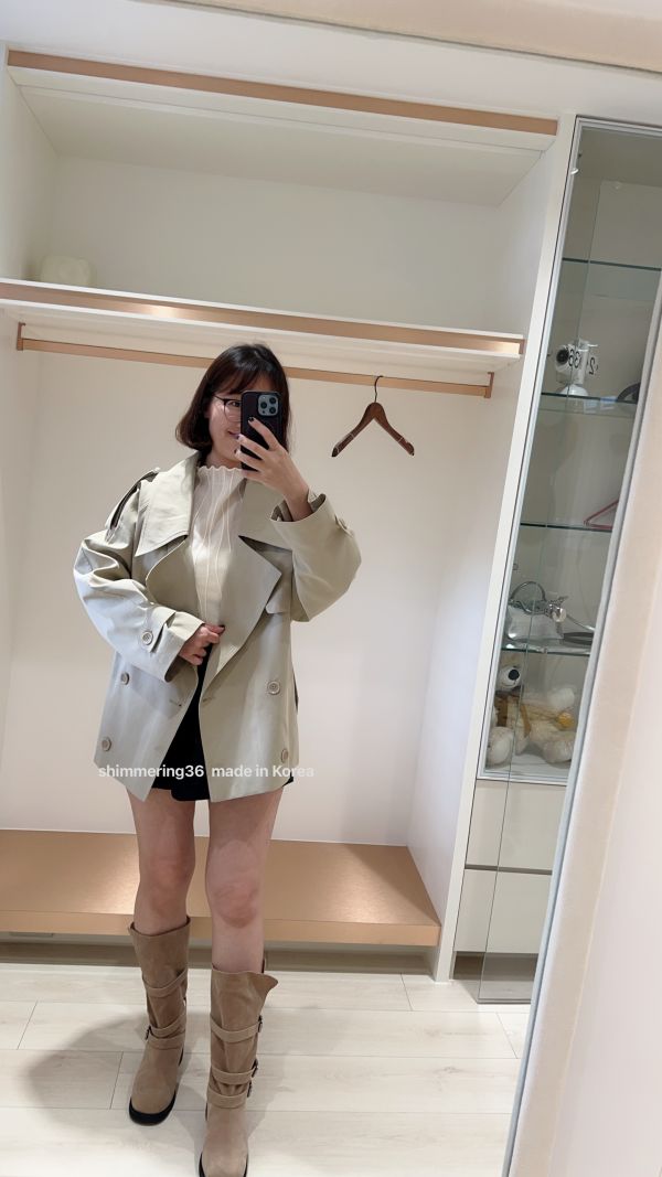 質感綁腰風衣外 