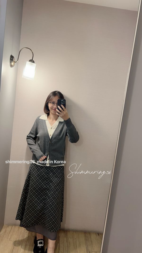 翻領假2件針織上衣 