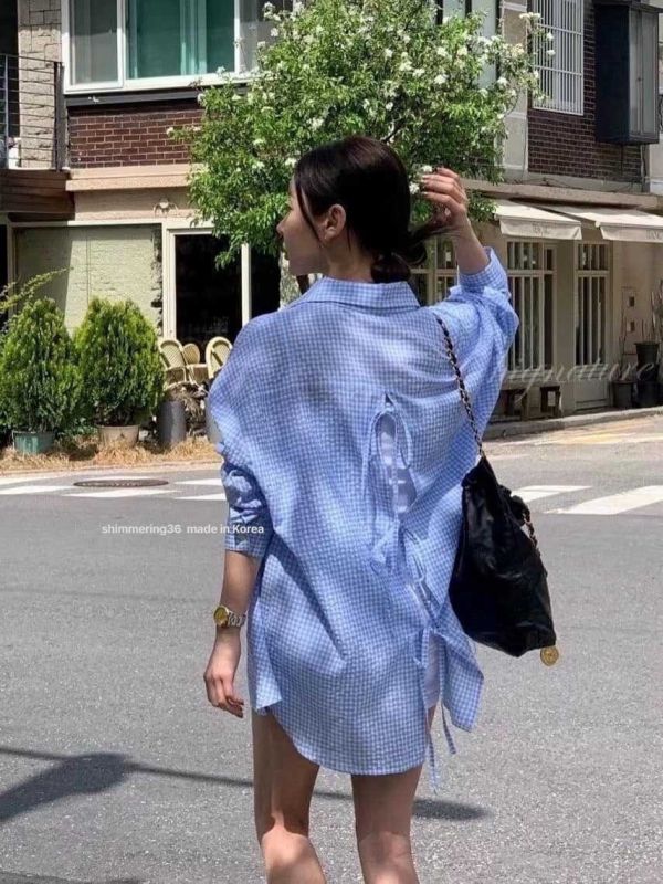 後蝶結格子襯 