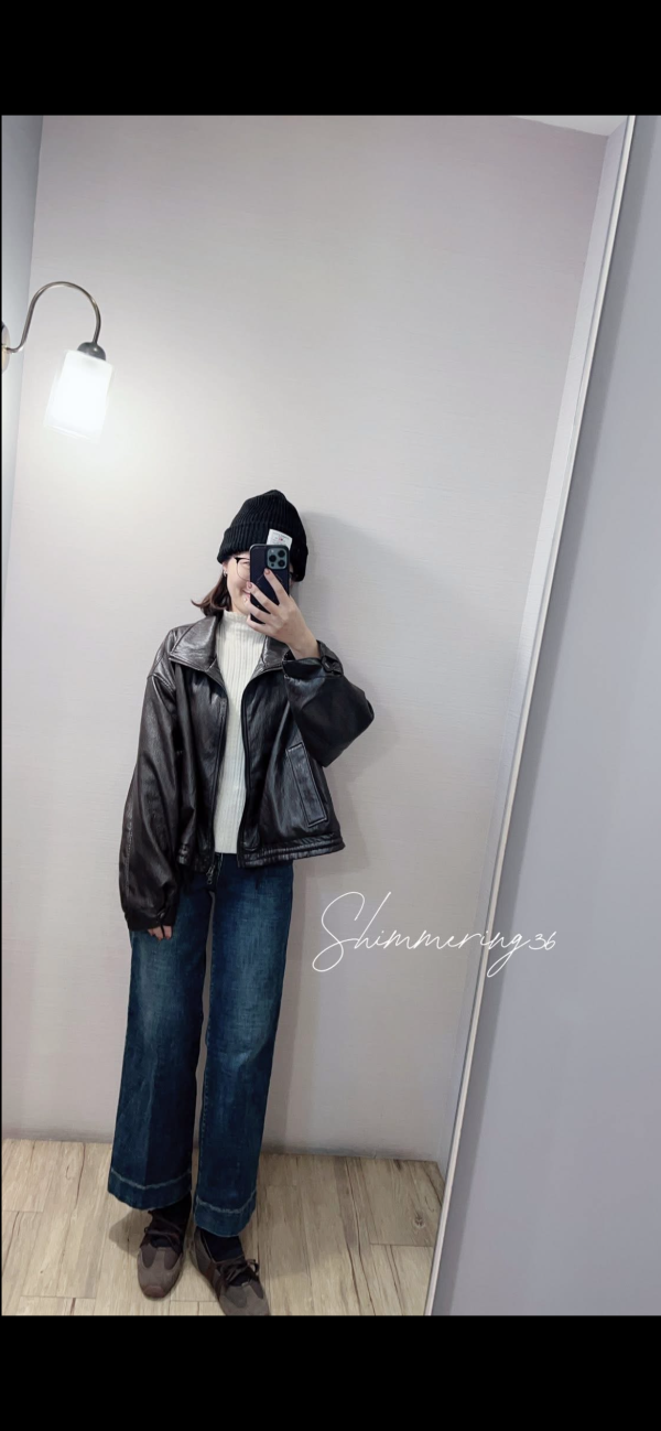 內磨毛直筒牛仔褲 