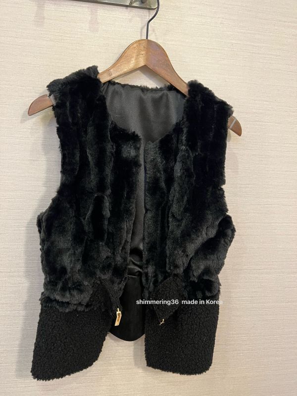 羊毛30%混狐狸毛背心 