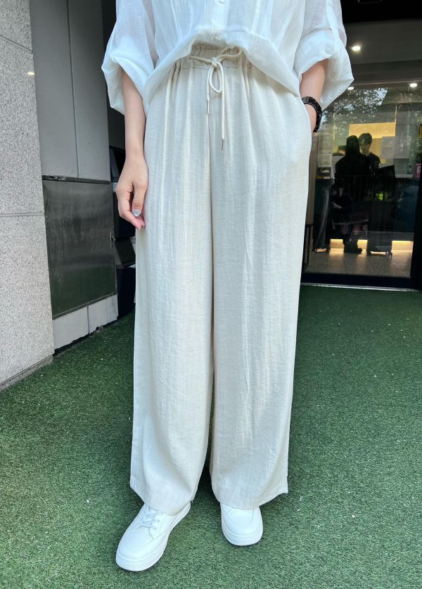 涼感綁帶棉麻褲 