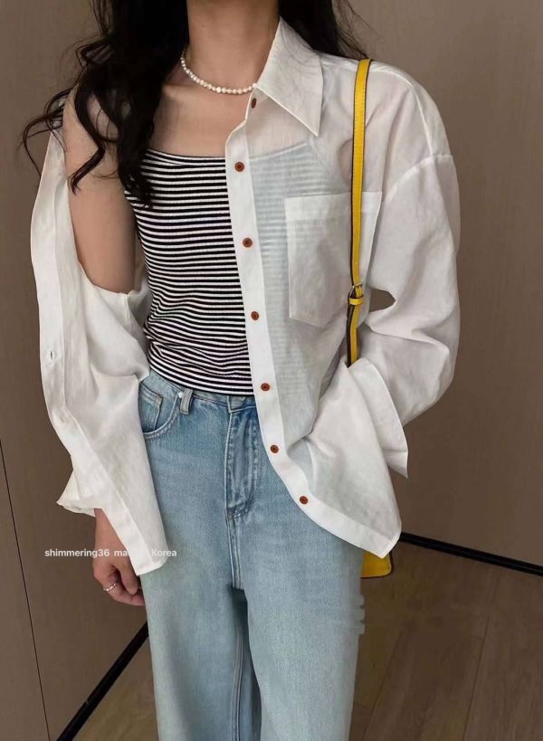 條紋背心+襯衫2件套 