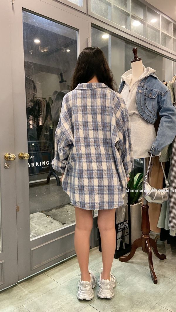 燙鑽格紋襯衫 