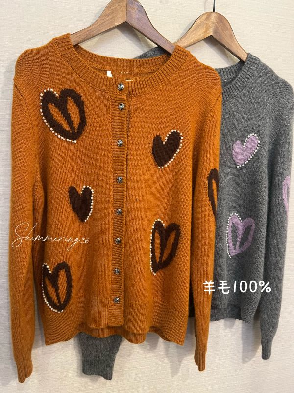 羊毛90%愛心釘珠外套 