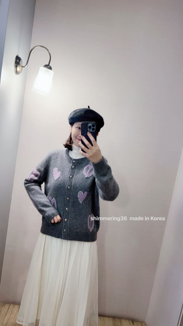 羊毛90%愛心釘珠外套 