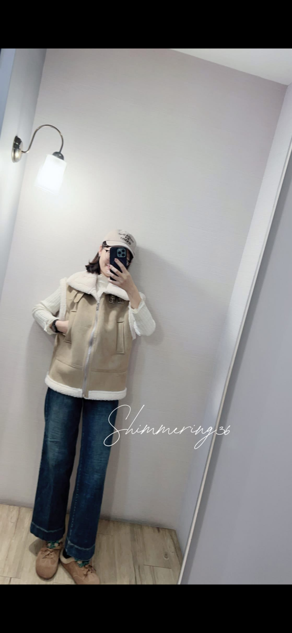 內磨毛直筒牛仔褲 