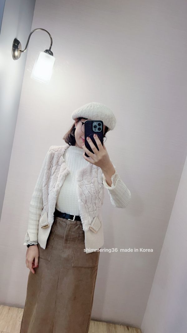 羊毛30%混狐狸毛背心 