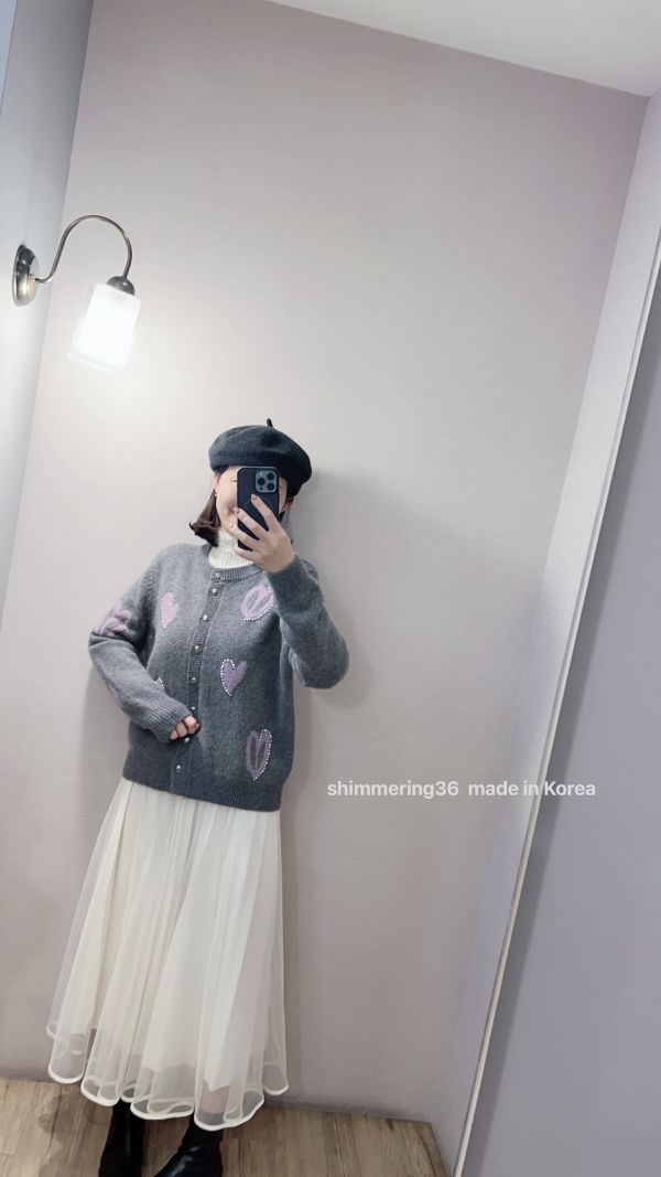 羊毛90%愛心釘珠外套 