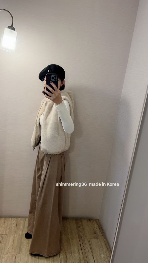 水貂毛連帽背心 