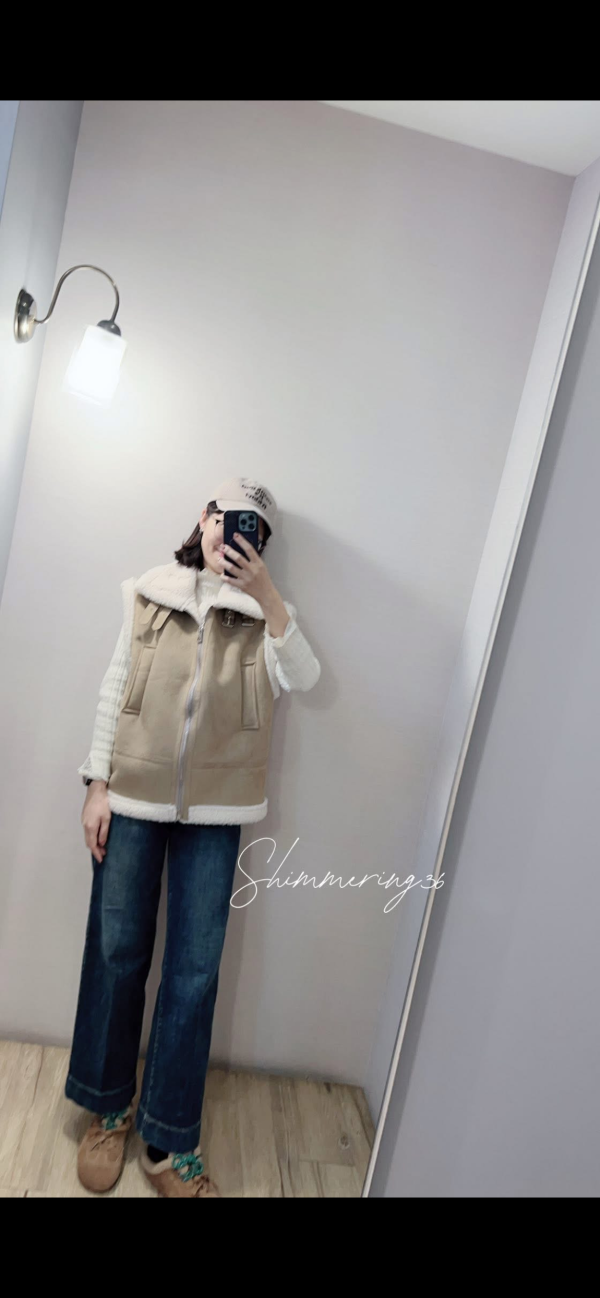 內磨毛直筒牛仔褲 