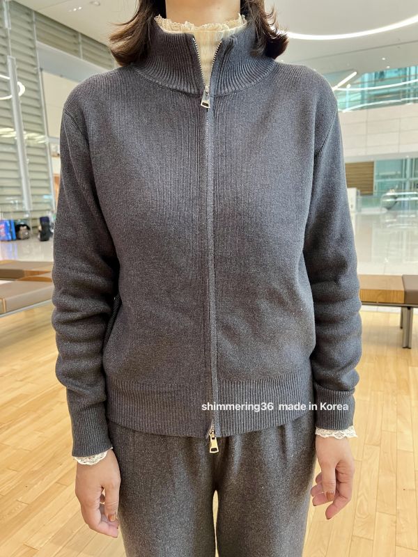 立領拉鏈羊絨針織套裝 