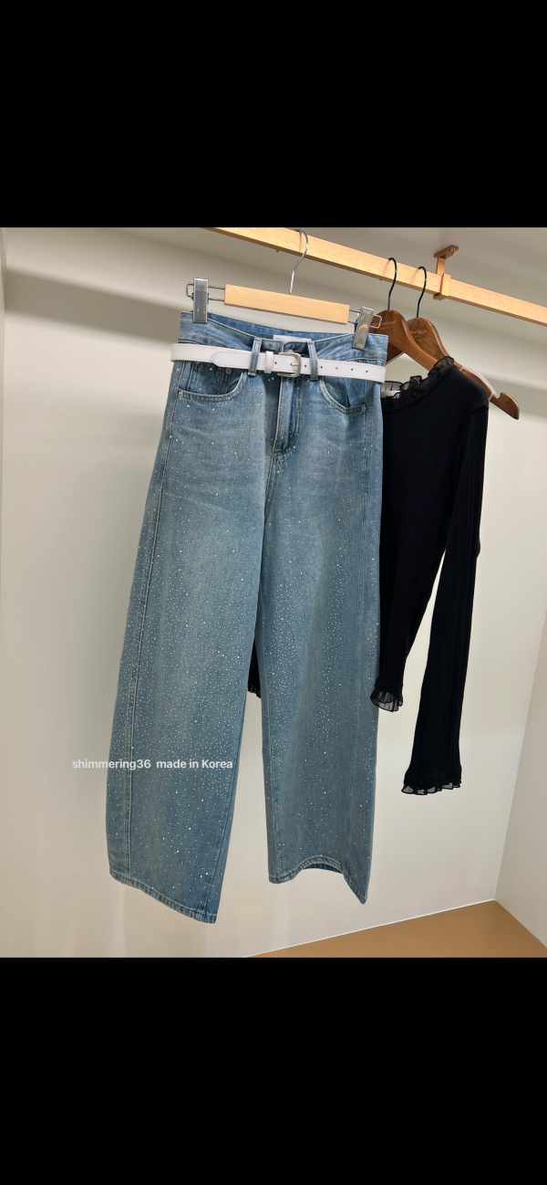 燙鑽彎刀牛仔褲 