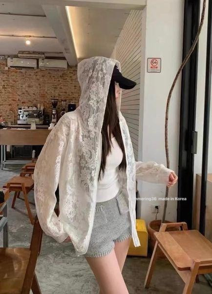 連帽蕾絲拉鍊外套 