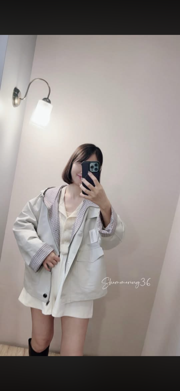 袖反折格紋風衣外 
